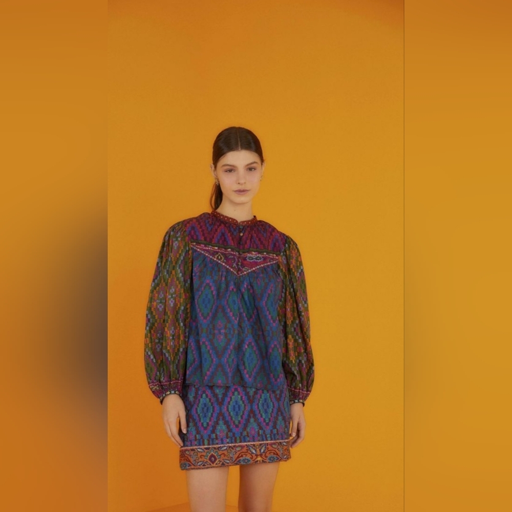 Farm Rio Blue Tapestry Scarf Mini Skirt